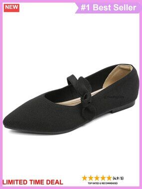 Mary Jane Knit Ballet Flats Pointed Toe Bow Foldable Slip On